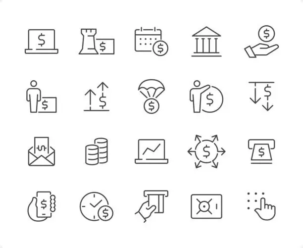 Vector illustration of Banking icon set. Editable stroke weight. Pixel perfect icons.