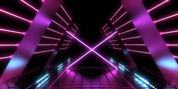 istock 3D abstract background with neon lights. neon tunnel  .space construction . .3d illustration 1404416933