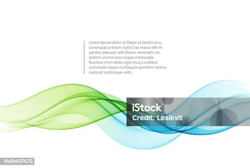 istock Blue and green wave design element on white background. Transparent lines abstract wave shape. 1404417475