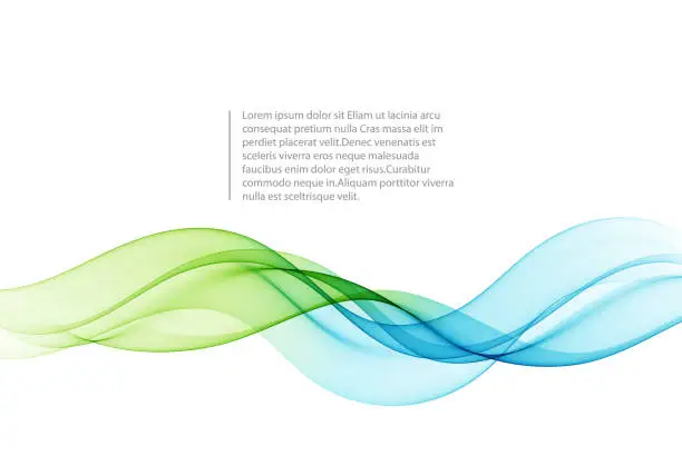 Vector illustration of Blue and green wave design element on white background. Transparent lines abstract wave shape.