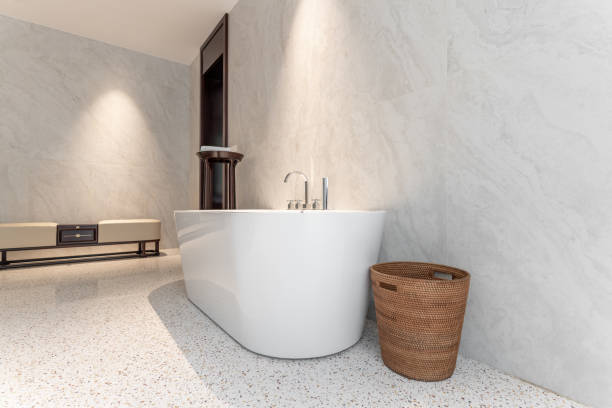 Simple, bright and spacious bathroom bathtub
