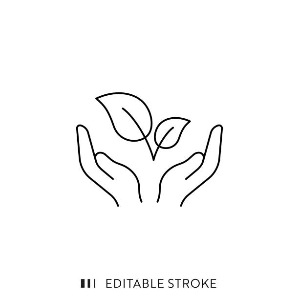 zapisz ikonę linii środowiska z edytowalnym obrysem - leaf human hand computer icon symbol stock illustrations