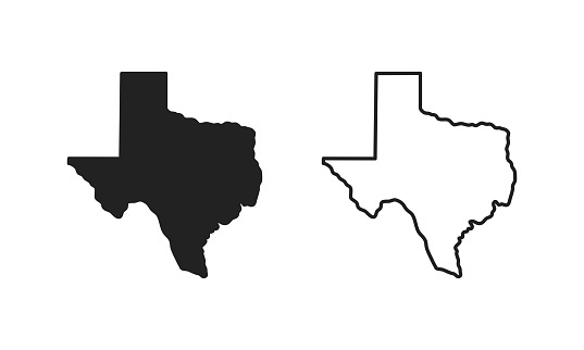 Texas outline state of USA. Map in black and white color options. Vector Illustration.