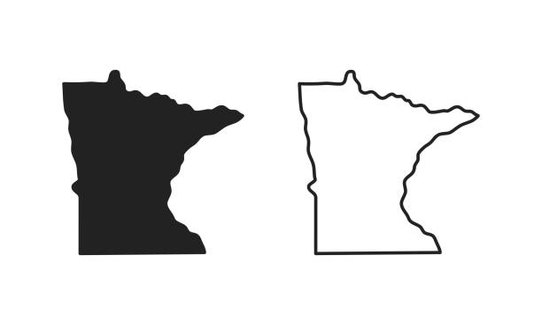 Minnesota outline state of USA. Map in black and white color options. Vector Illustration."n Minnesota outline state of USA. Map in black and white color options. Vector Illustration. minnesota stock illustrations