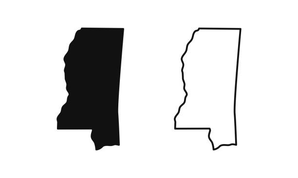 Mississippi outline state of USA. Map in black and white color options. Vector Illustration."n Mississippi outline state of USA. Map in black and white color options. Vector Illustration. mississippi state university stock illustrations