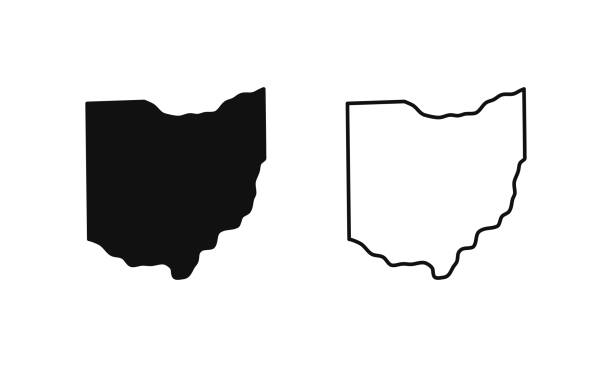 Ohio outline state of USA. Map in black and white color options. Vector Illustration."n Ohio outline state of USA. Map in black and white color options. Vector Illustration. columbus ohio sign stock illustrations