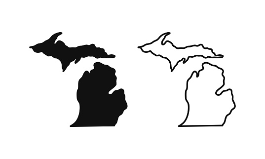 Michigan outline state of USA. Map in black and white color options. Vector Illustration.