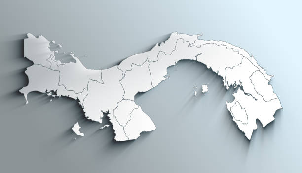 Modern White Map of Panama with Provinces with Counties With Shadow stock photo