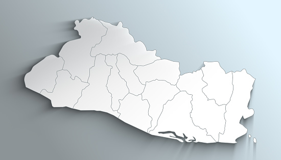 Geographical Map of El Salvador with Departments with Counties with Regions with Shadows