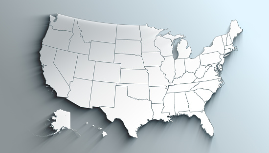 Geographical Map of United States with States with Counties with Regions with Shadows