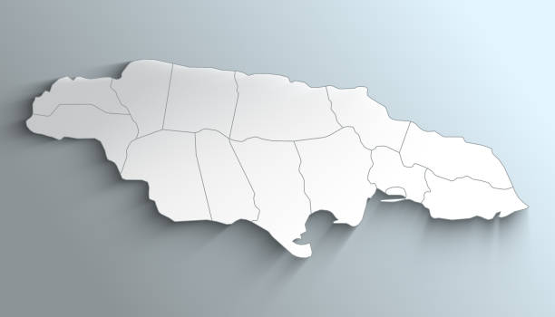 istock Modern White Map of Jamaica with Parishes with Counties With Shadow 1404422495