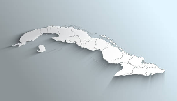 Modern White Map of Cuba with Provinces with Counties With Shadow stock photo