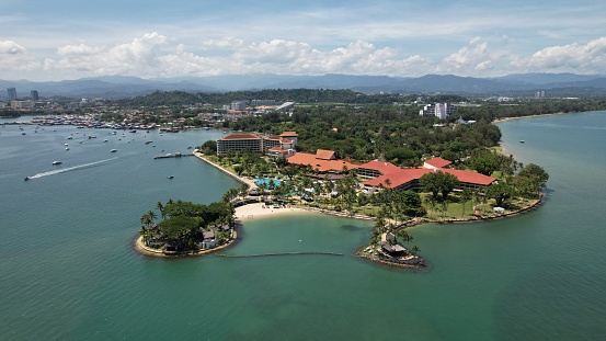 Kota Kinabalu, Sabah Malaysia – June 14, 2022:  Aerial View of The Beach Area of The Sapi, Manukan and Mamutik Islands outside of KK city Sabah
