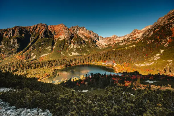 Hiking Popradske lake to Ostrva peak , very popular hiking destination in High Tatras National park, Slovakia nature