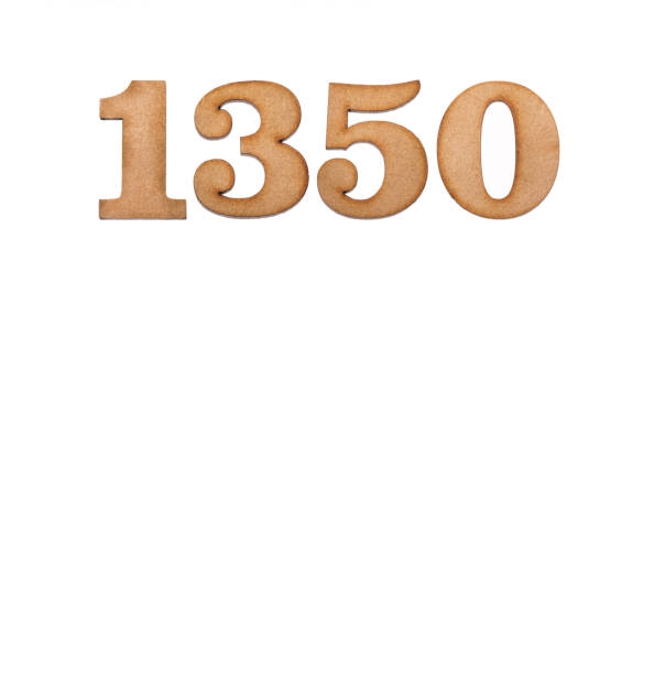 istock Number 1350 in wood, isolated on white background 1404426417