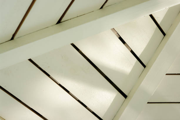 istock White wood ceiling made of planks. 1404429230