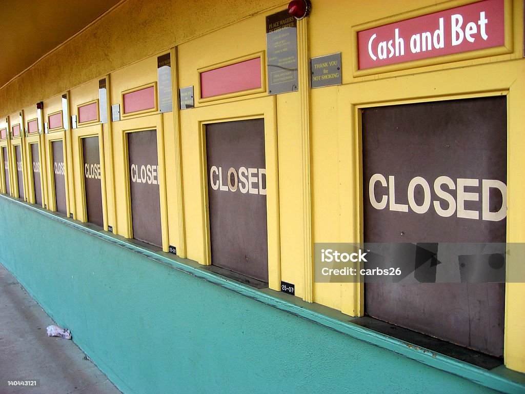 No More Bets closed betting windows at the Santa Anita horse race track in Arcadia, Califronia Gambling Stock Photo