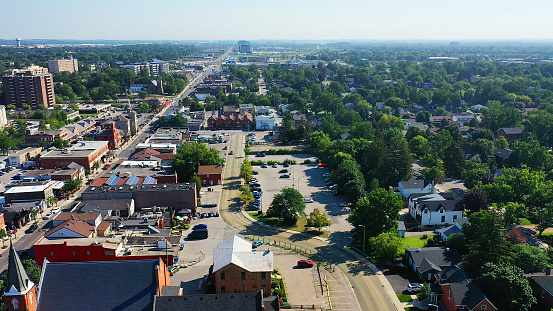 An aerial view of Milton, Ontario, Canada on fine spring morning