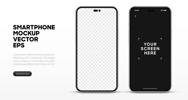 реалистичный макет смартфона изолирован с прозрачными экранами. коллекция макетов смартфонов. прибор вид спереди. 3d мобильный телефон с те - withe flat screen computer monitor electronics industry stock illustrations