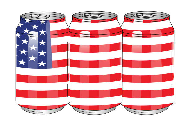 illustrations, cliparts, dessins animés et icônes de canettes de bière patriotique du 4 juillet avec drapeau américain - flag glass striped fourth of july