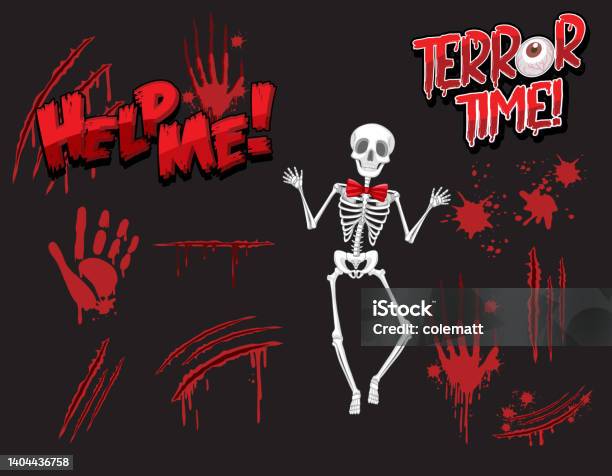 Skeleton Ghost With Blood Spatter And Hand Print Stock Illustration