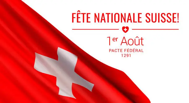 Vector illustration of Vector banner design template with realistic flag of Switzerland.