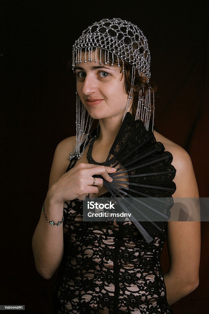 young lady con ventilador - Foto de stock de Actuar libre de derechos