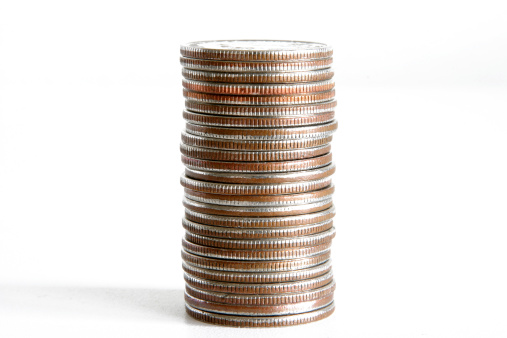 side view of a stack of coins