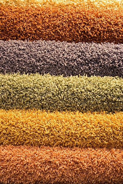 Multi-coloured fluffy carpets stock photo
