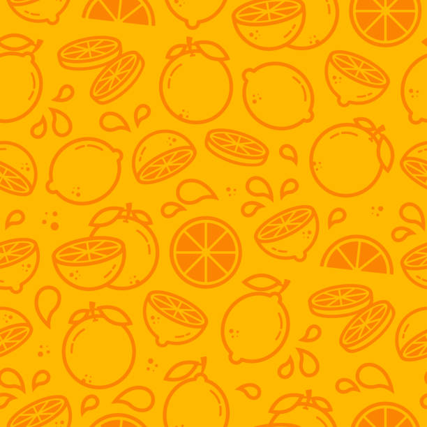 illustrations, cliparts, dessins animés et icônes de agrumes pour l’emballage, la conception de la cuisine, le tissu et le textile. motif sans couture vectoriel citron vert, citron, orange dans le style contour - lime fruit citrus fruit portion