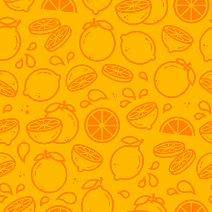 Citrus fruits for package, kitchen design, fabric and textile. Lime, lemon, orange vector seamless pattern in outline style