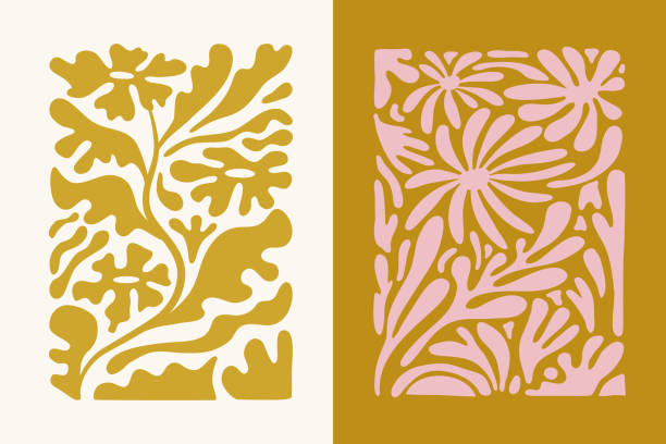 간단한 선형 스타일의 벡터 일러스트 레이 션 - 디자인 템플릿 - 히피 스타일 원활한 패턴 - 식물 stock illustrations