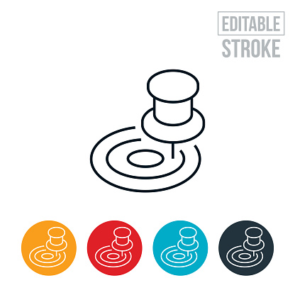 An icon of a push pin off-target or off mark. The icon includes editable strokes or outlines using the EPS vector file.