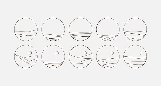 Set of Boho Landscape Logos in Trendy Minimal Liner Style