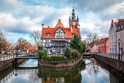 Old retro mill on the canal in Gdansk. Poland