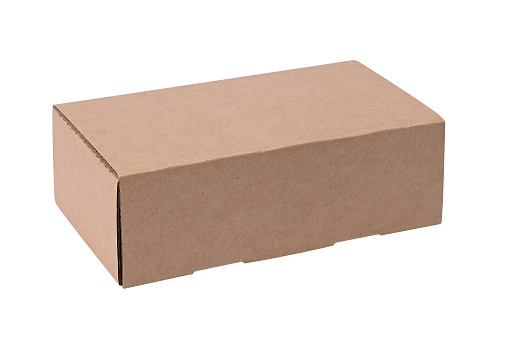 Plain brown unlabelled cardboard box three quarter view