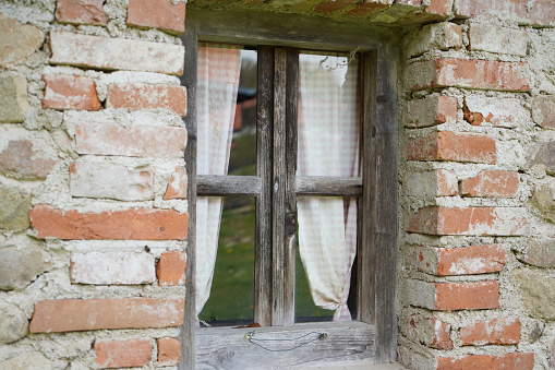 Wooden window. Wide wooden window sill. the light in the window