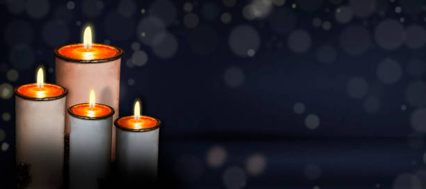 istock Advent - four white candles with Mystery Lights banner template 1404457836