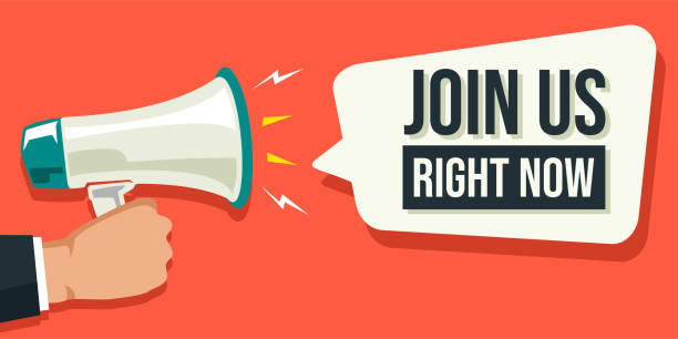istock Hand holding megaphone with speech bubble and join us right now announcement 1404457847