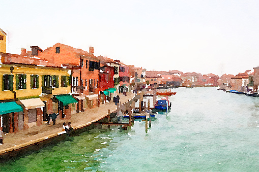 Watercolor drawing picture of Venice at Italy, Venezia watercolor.
