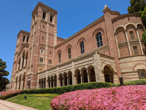 The Royce Hall Performing Arts Theater at UCLA Los Angeles, California - June 21, 2022: The Royce Hall concert hall at Dickson Court on the UCLA campus ucla photos stock pictures, royalty-free photos & images