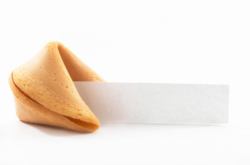 Chinese Fortune Cookie with blank paper, on white background, blank paper to put in own 'fortune' / text