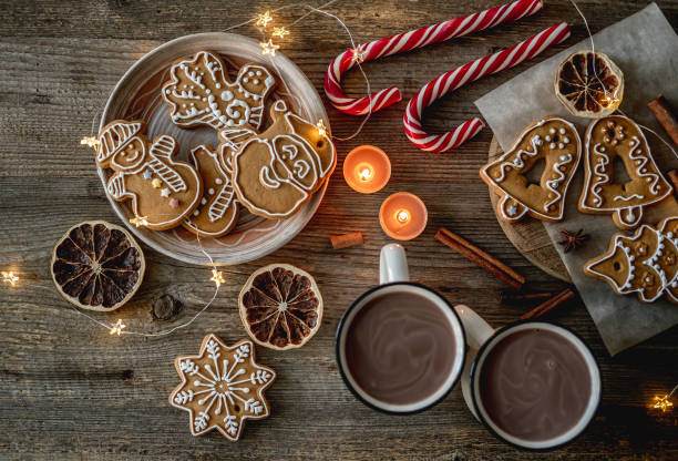 istock Festive gingerbread beside christmas decorations 1404469216