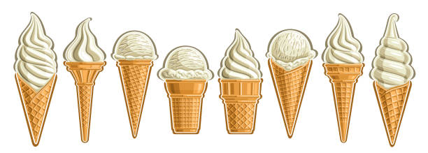 ilustraciones, imágenes clip art, dibujos animados e iconos de stock de juego de helados vector - cornet