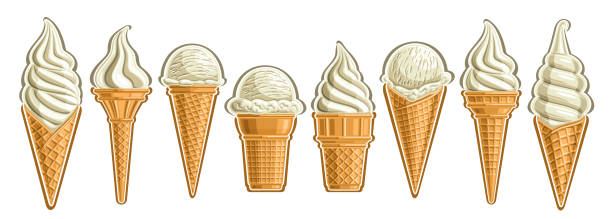 ilustrações de stock, clip art, desenhos animados e ícones de vector ice cream set - cone