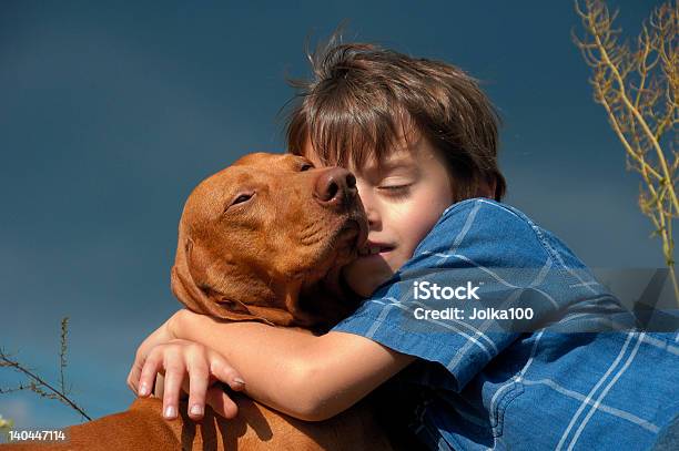 Junge Mit Einem Hund Stockfoto und mehr Bilder von Apportierhund - Apportierhund, Kind, Bedeckter Himmel