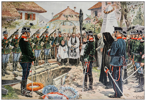 Antique illustration: Swiss army, funeral