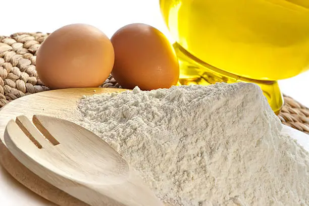 Flour, eggs, oil-components for bacery of house bread