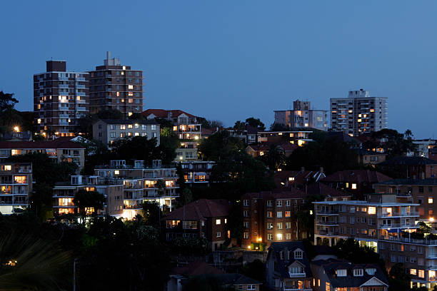 Residential Suburb At Night stock photo