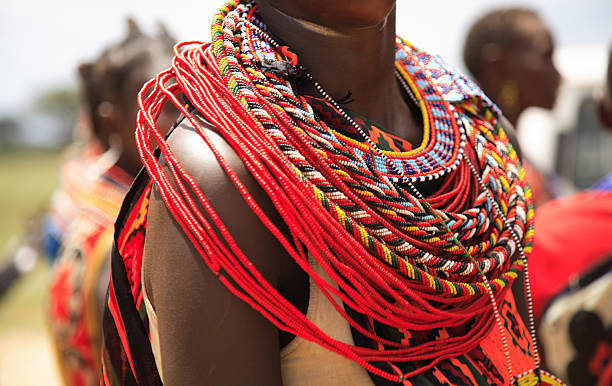 African jewellery on a female, Samburu tribe Kenya Africa African jewellery on a woman from the Samburu tribe Kenya Africa (350dpi) maasai mara national reserve photos stock pictures, royalty-free photos & images